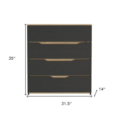 32" Black And Natural Wood Four Drawer Dresser