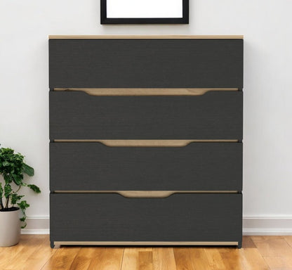 32" Black And Natural Wood Four Drawer Dresser