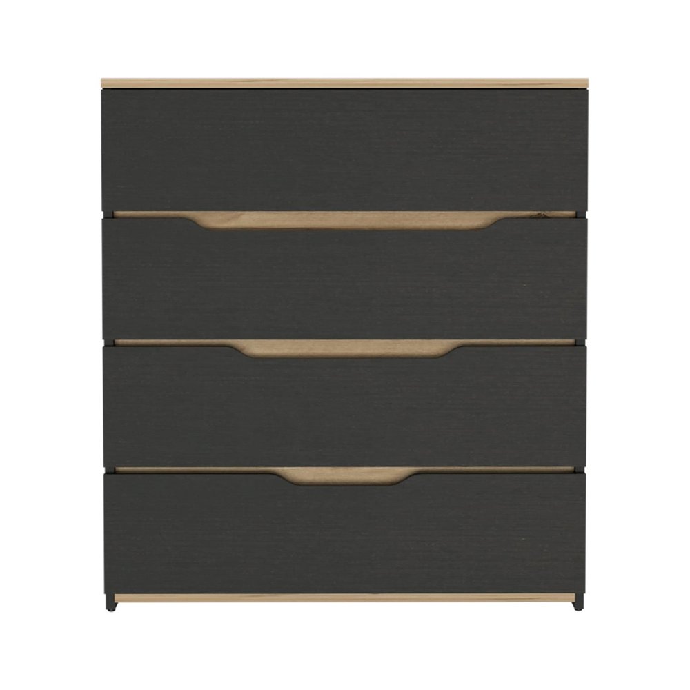 32" Black And Natural Wood Four Drawer Dresser