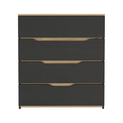 32" Black And Natural Wood Four Drawer Dresser