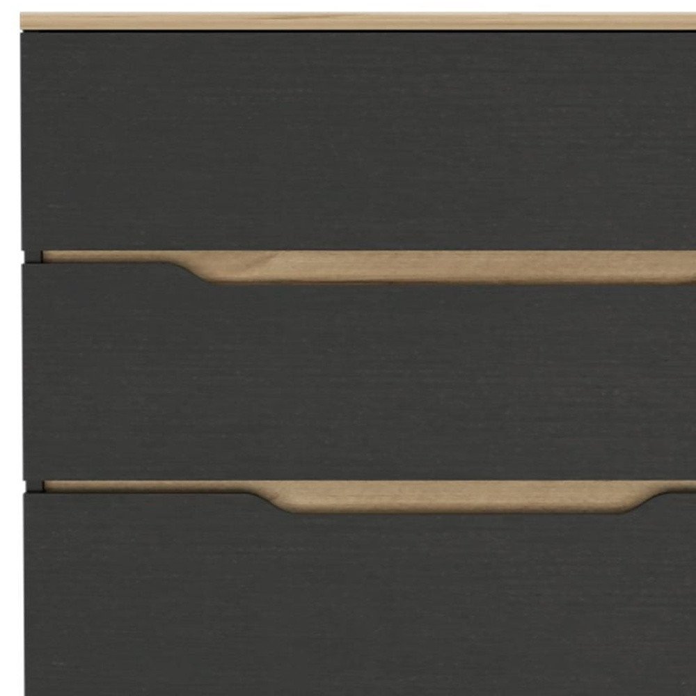 32" Black And Natural Wood Four Drawer Dresser