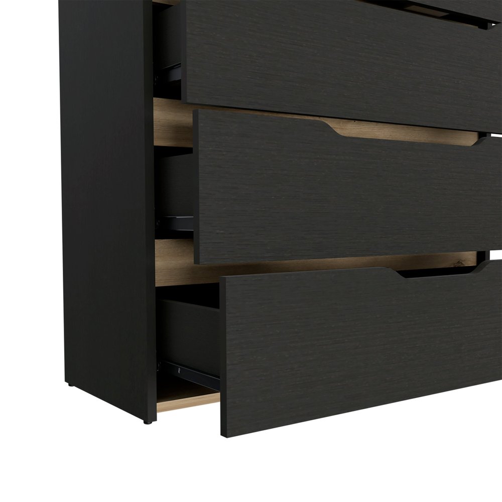32" Black And Natural Wood Four Drawer Dresser