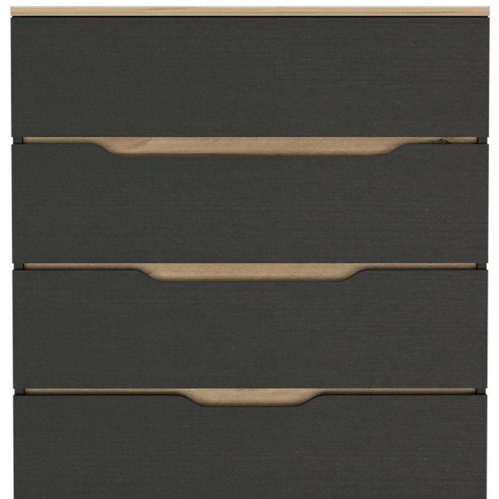 32" Black And Natural Wood Four Drawer Dresser