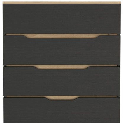 32" Black And Natural Wood Four Drawer Dresser