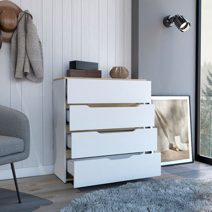 32" White And Natural Wood Four Drawer Dresser