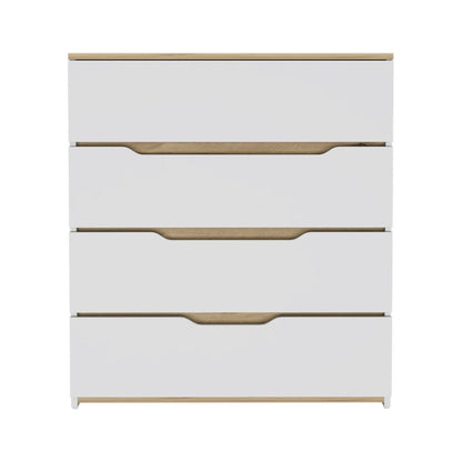 32" White And Natural Wood Four Drawer Dresser