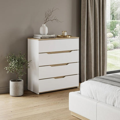 32" White And Natural Wood Four Drawer Dresser
