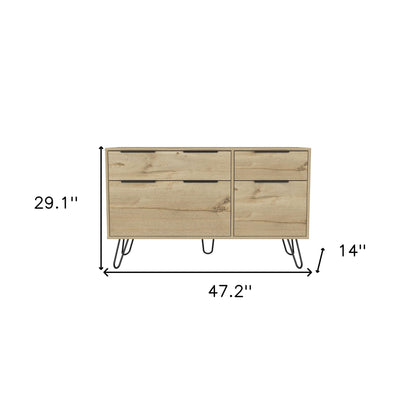 47" Natural Four Drawer Double Dresser