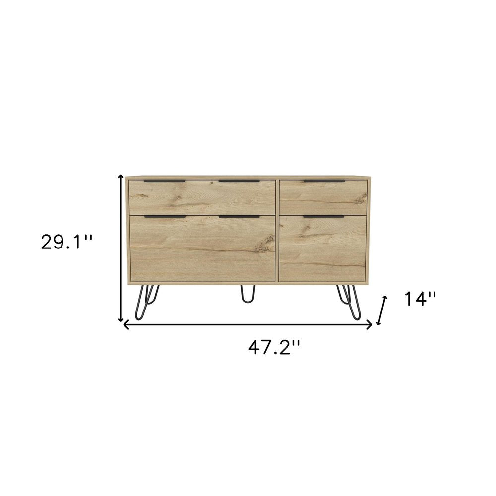 47" Natural Wood Four Drawer Double Dresser