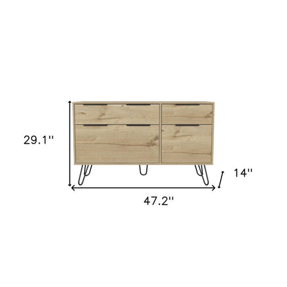 47" Natural Wood Four Drawer Double Dresser