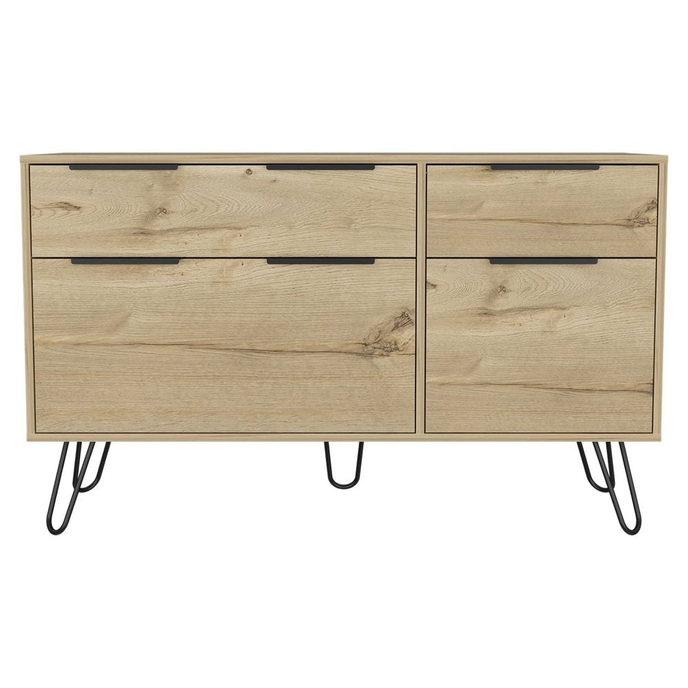 47" Natural Wood Four Drawer Double Dresser