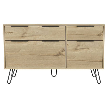 47" Natural Wood Four Drawer Double Dresser