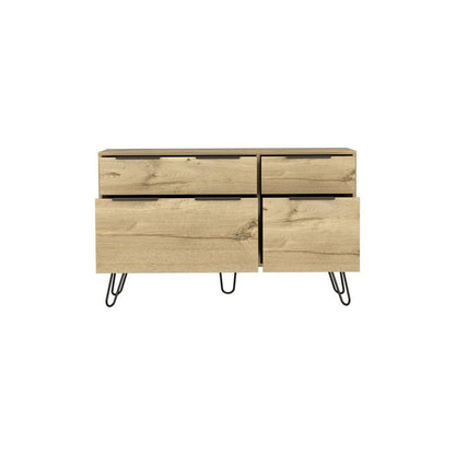 47" Natural Wood Four Drawer Double Dresser