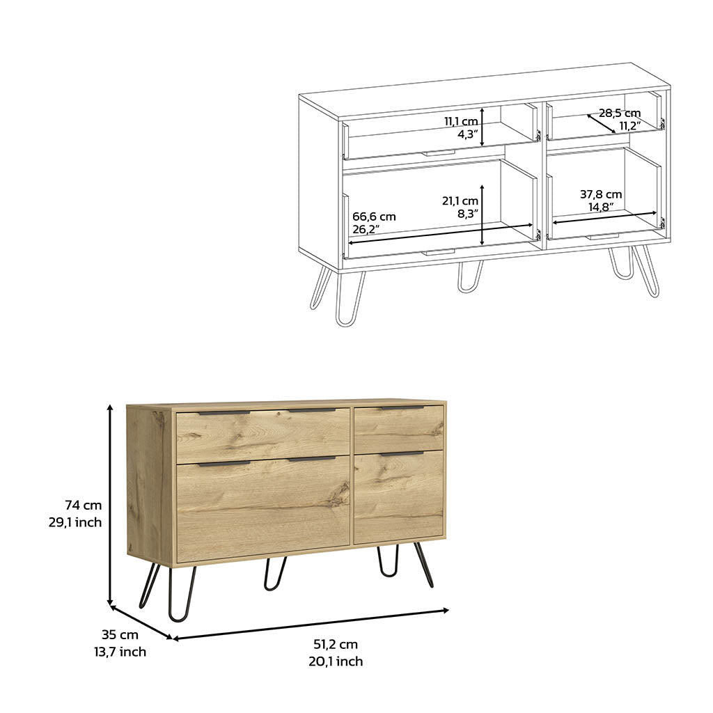 47" Natural Four Drawer Double Dresser