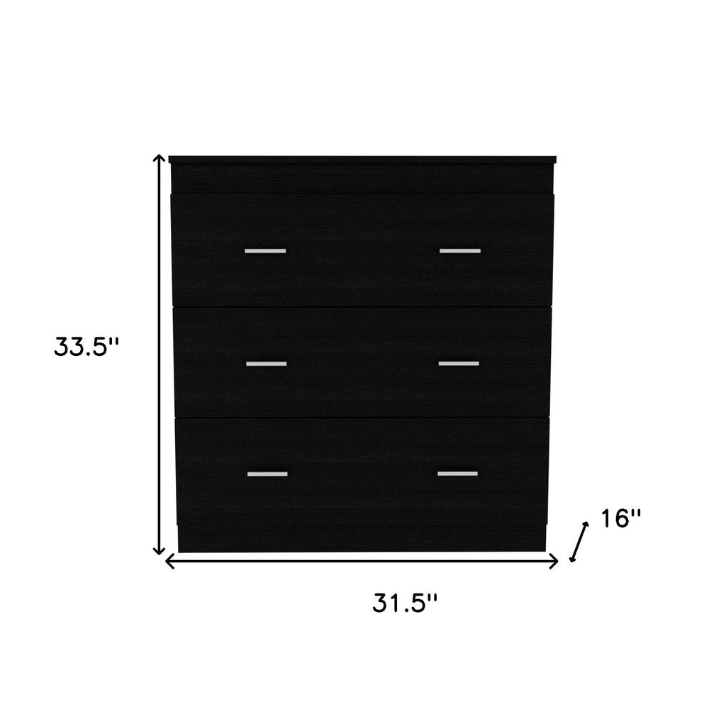 32" Black Wood Three Drawer Dresser