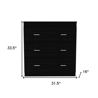 32" Black Wood Three Drawer Dresser