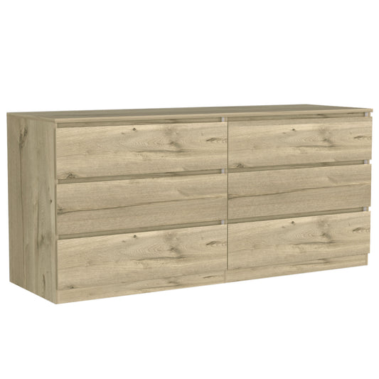 61" Natural Six Drawer Double Dresser