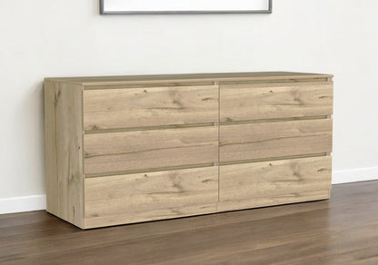 61" Natural Six Drawer Double Dresser