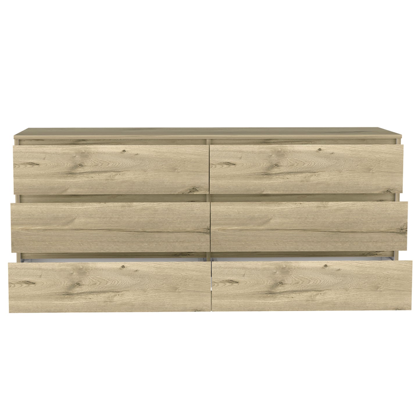 61" Natural Six Drawer Double Dresser