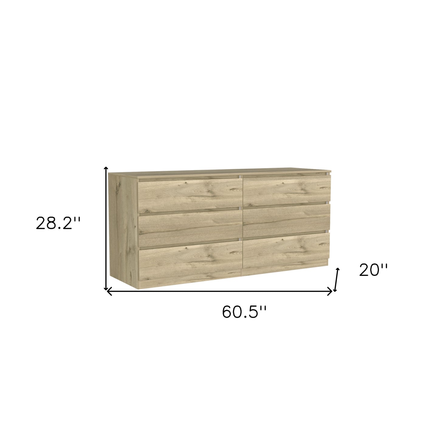 61" Natural Six Drawer Double Dresser