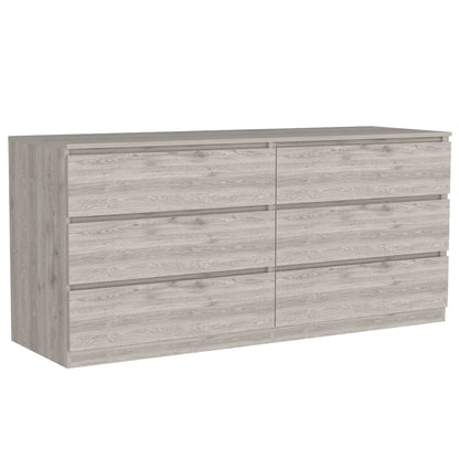 61" Light Gray Six Drawer Double Dresser