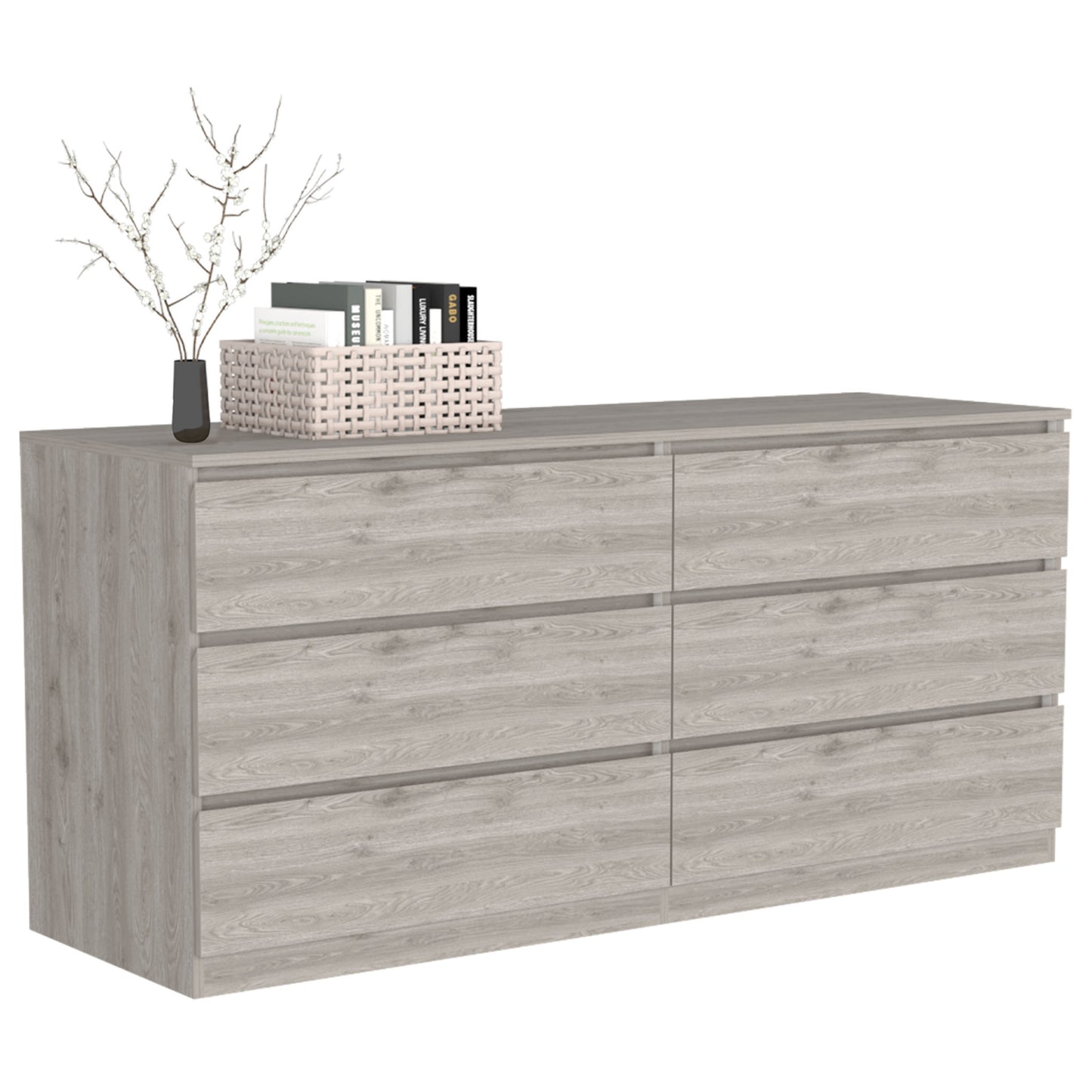 61" Light Gray Six Drawer Double Dresser