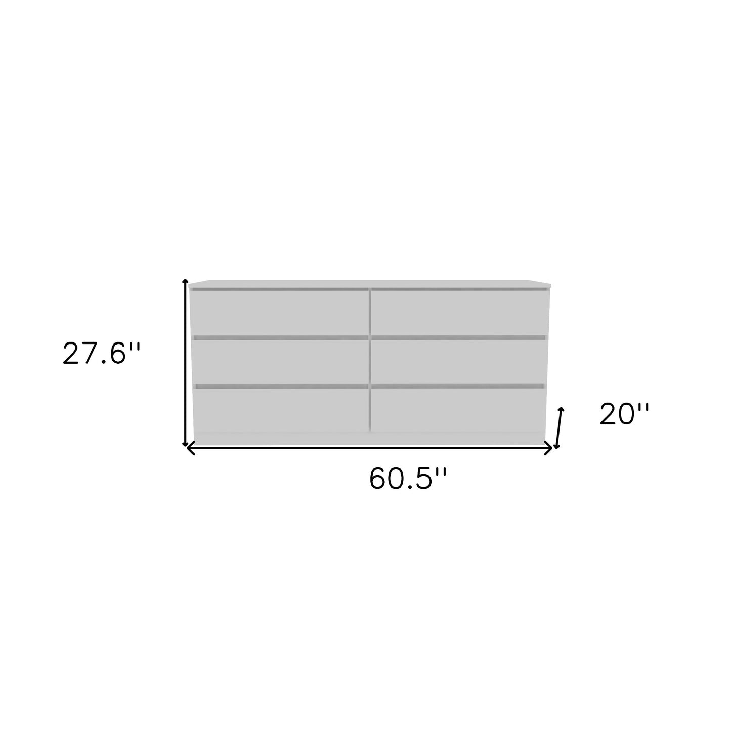 61" White Six Drawer Double Dresser