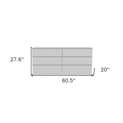 61" White Wood Six Drawer Double Dresser