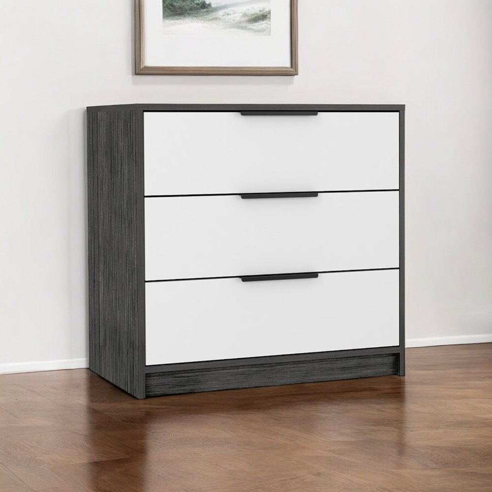 28" White And Gray Wood Three Drawer Dresser