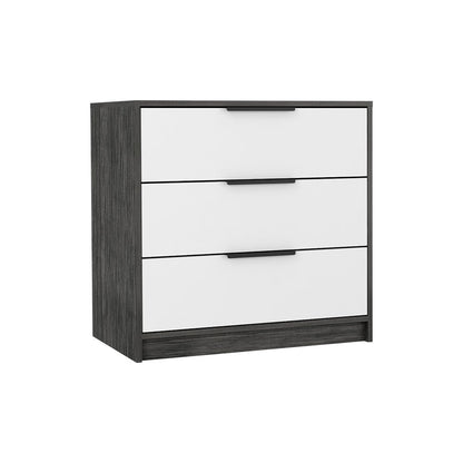 28" White And Gray Wood Three Drawer Dresser