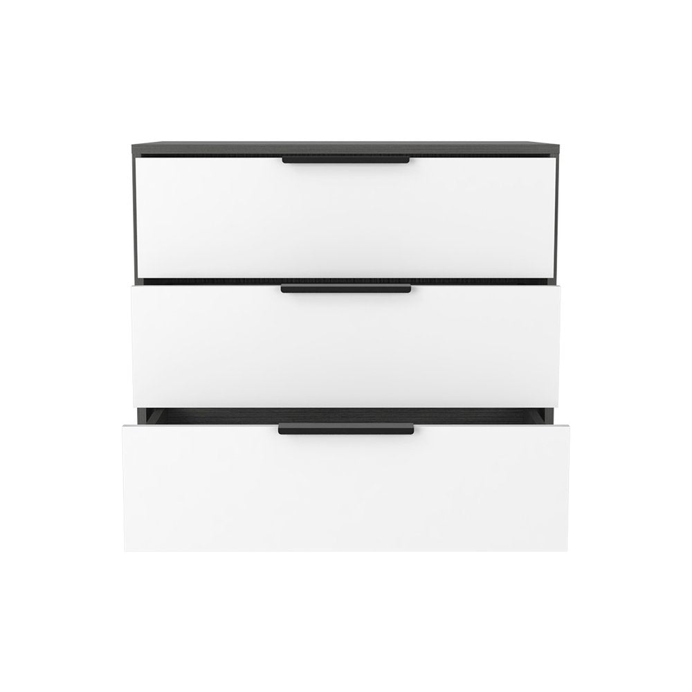 28" White And Gray Wood Three Drawer Dresser