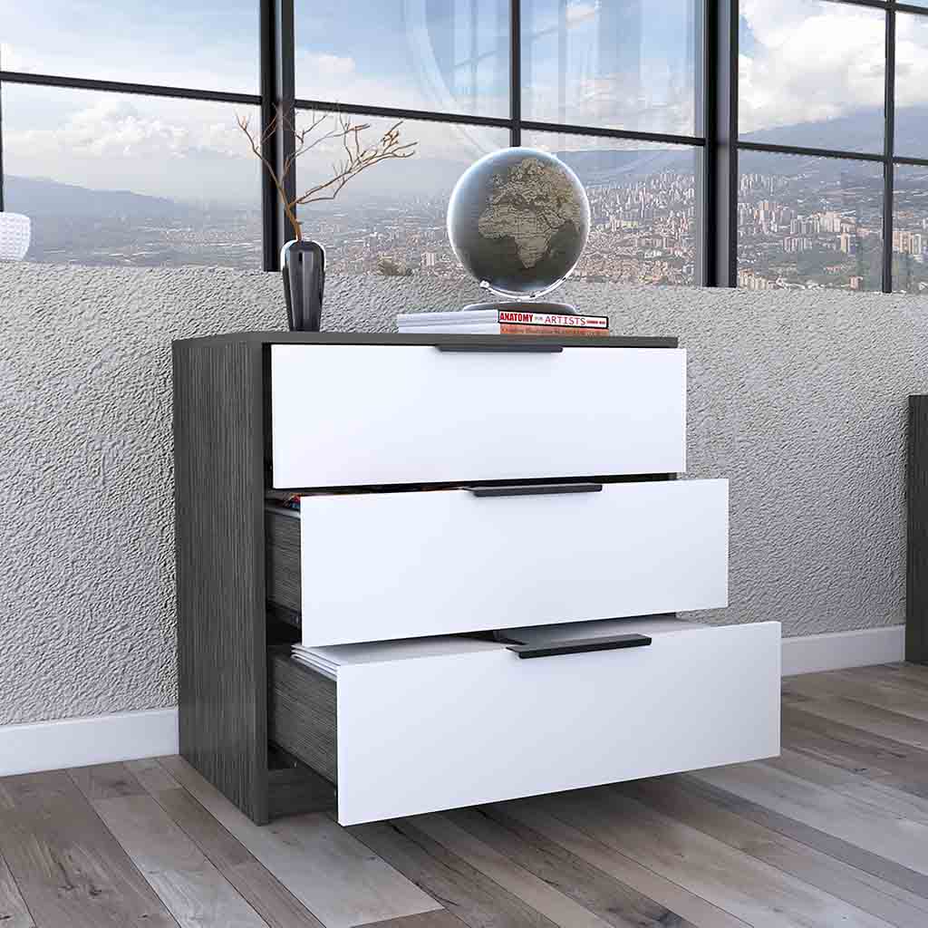 28" White and Gray Three Drawer Dresser