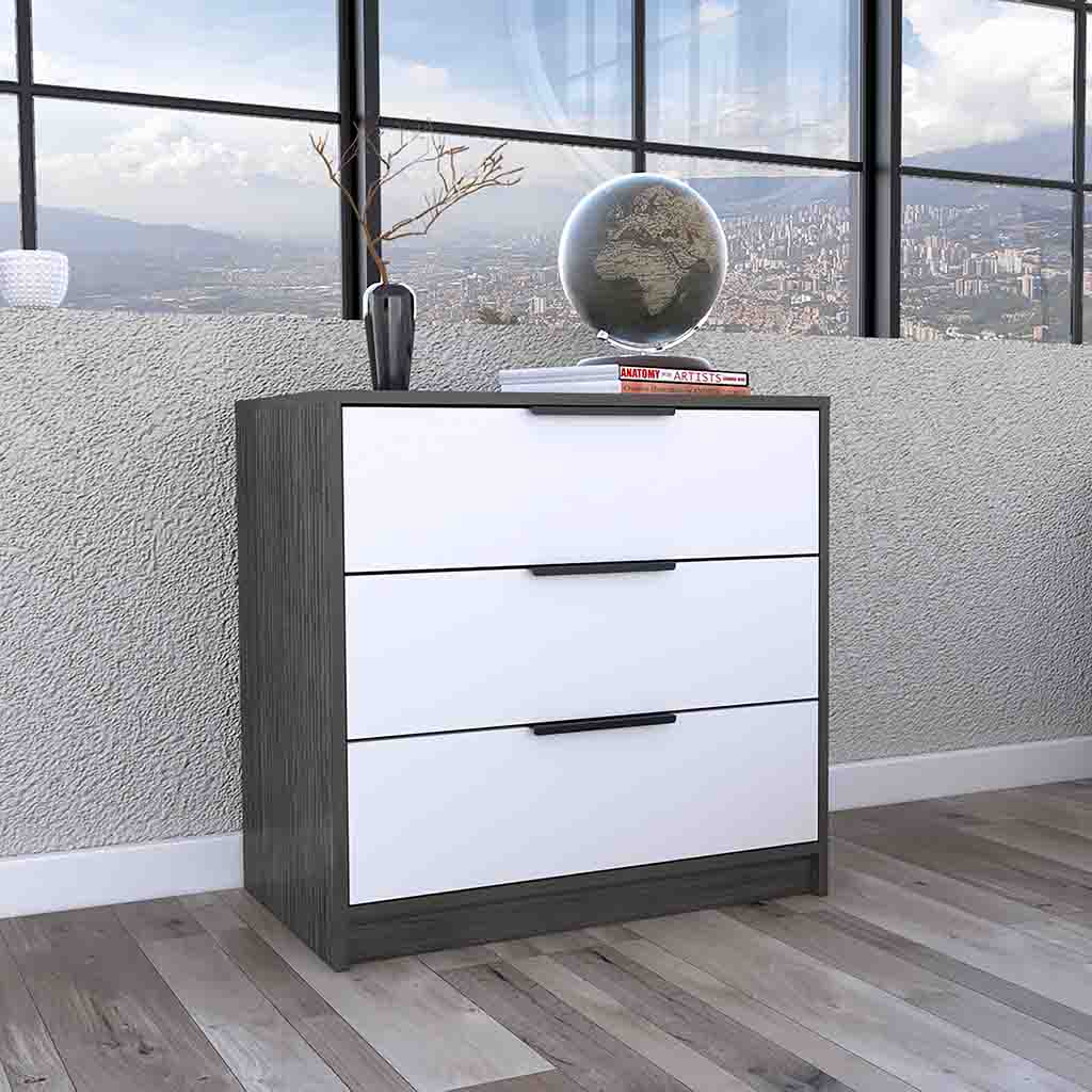 28" White and Gray Three Drawer Dresser