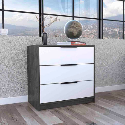 28" White And Gray Wood Three Drawer Dresser