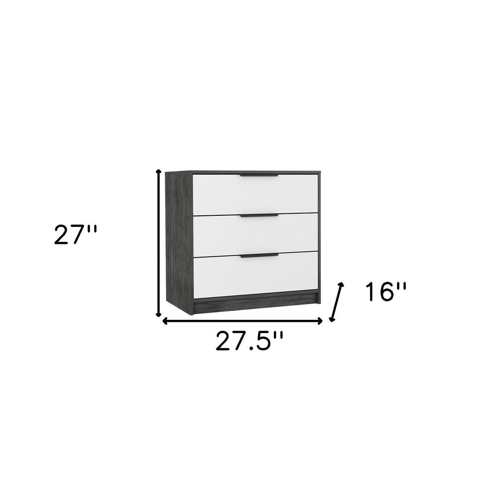 28" White And Gray Wood Three Drawer Dresser