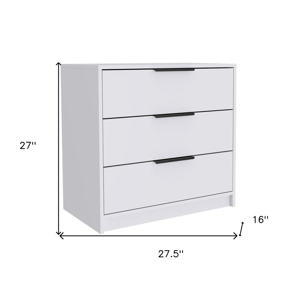 28" White Wood Three Drawer Dresser