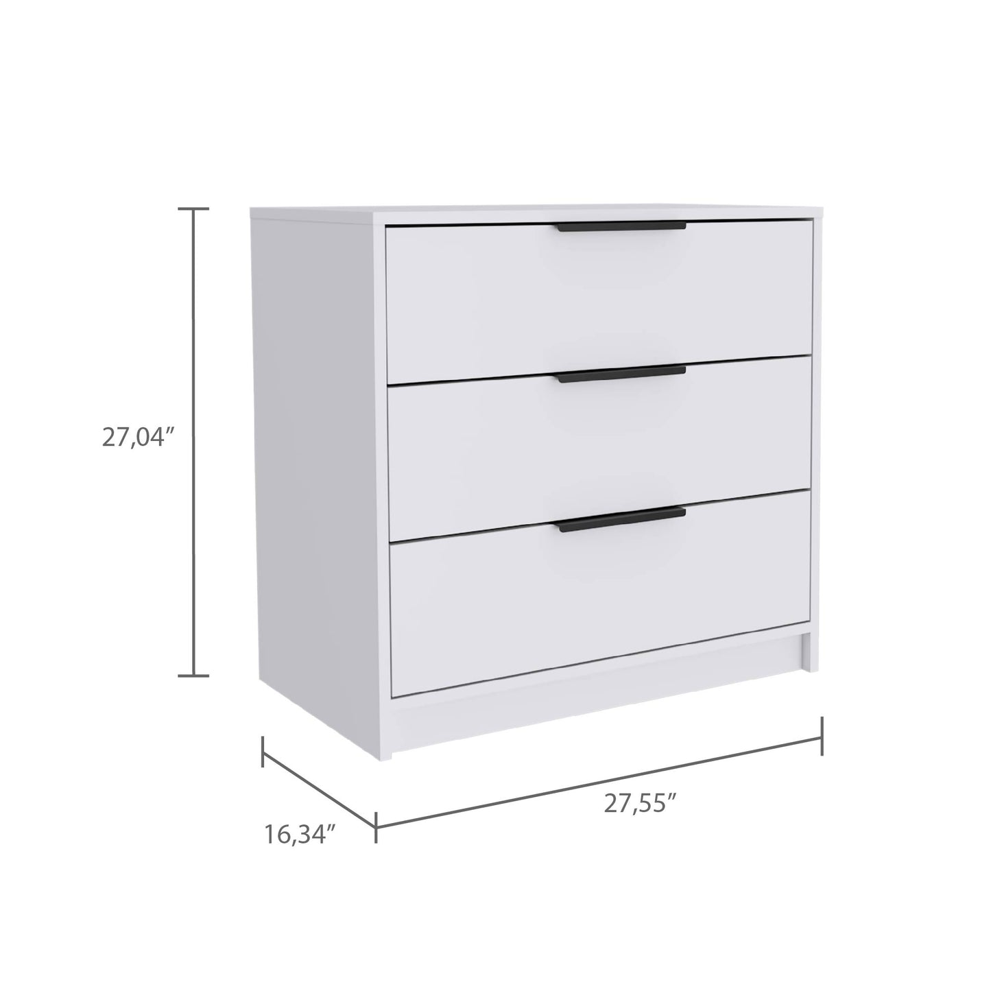 28" White Three Drawer Dresser