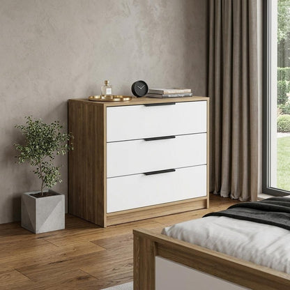 28" White And Natural Wood Three Drawer Dresser