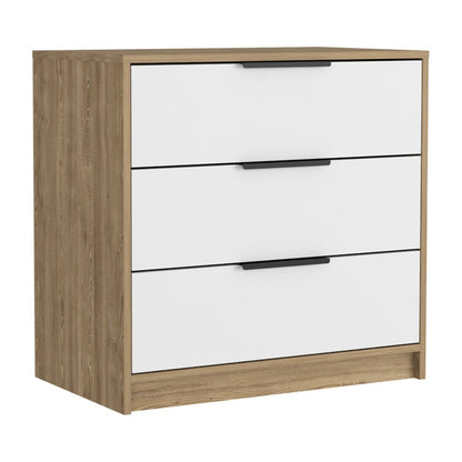 28" White And Natural Wood Three Drawer Dresser