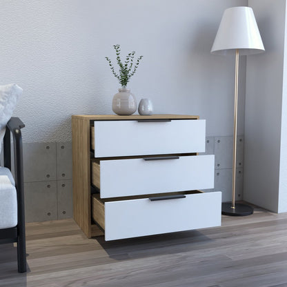 28" White And Natural Wood Three Drawer Dresser