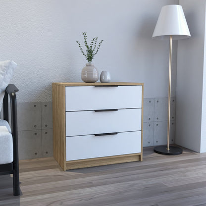 28" White And Natural Wood Three Drawer Dresser