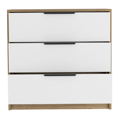 28" White and Natural Three Drawer Dresser