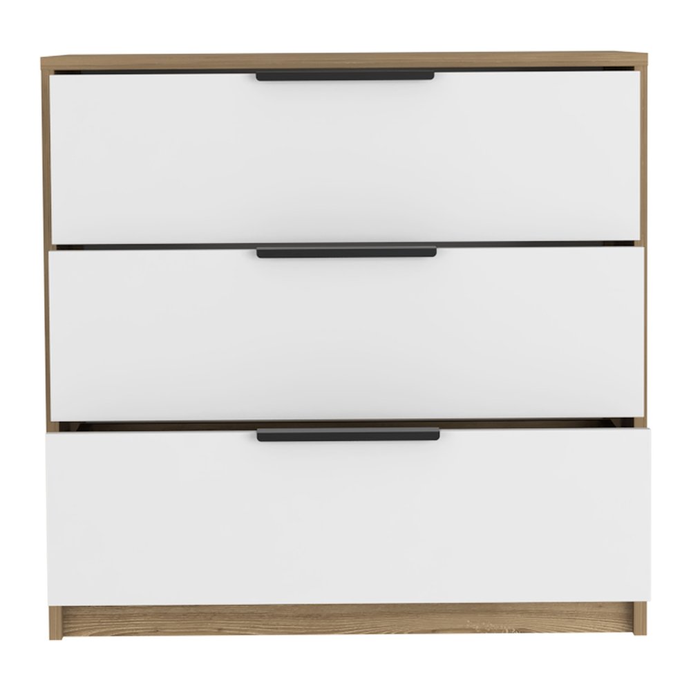 28" Natural And White Wood Three Drawer Dresser