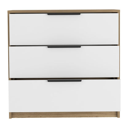 28" White And Natural Wood Three Drawer Dresser