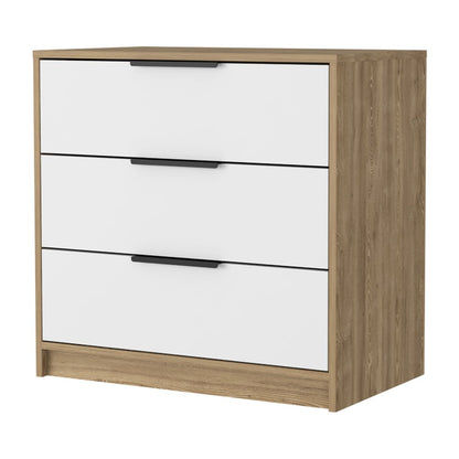 28" White And Natural Wood Three Drawer Dresser