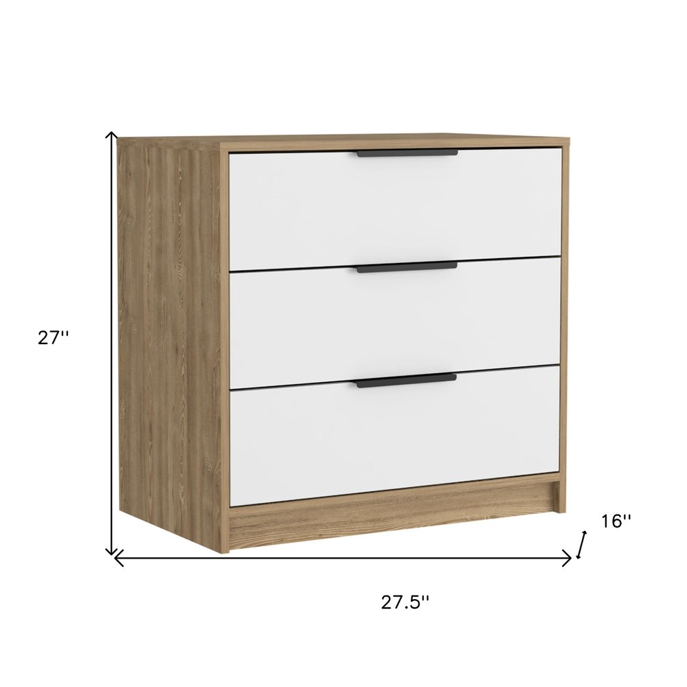 28" White And Natural Wood Three Drawer Dresser