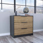 28" Natural And Black Wood Three Drawer Dresser