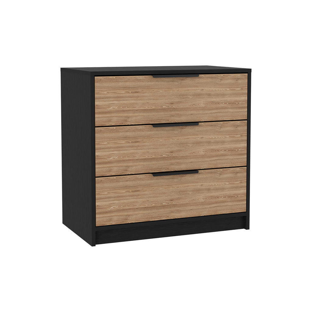 28" Natural and Black Three Drawer Dresser