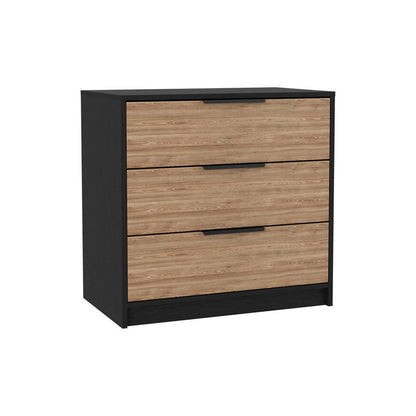 28" Natural And Black Wood Three Drawer Dresser
