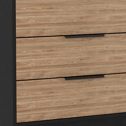 28" Natural And Black Wood Three Drawer Dresser